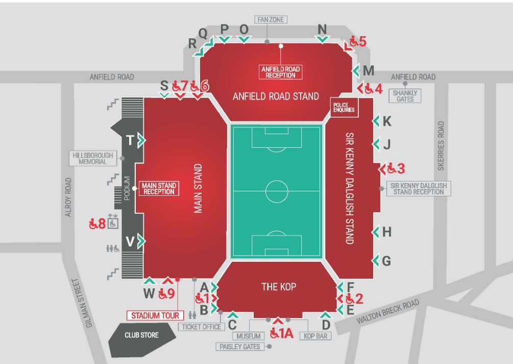 Anfield Stadium Tour and Musuem Entrance Map